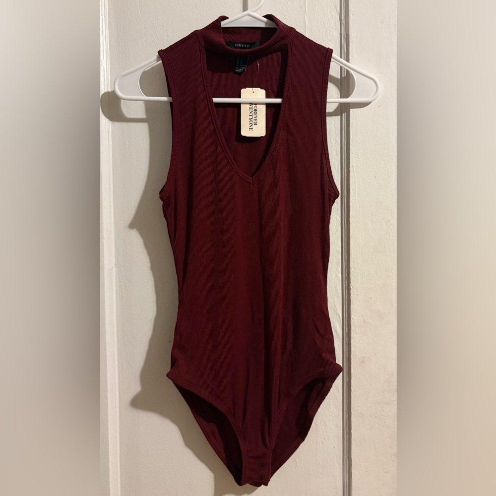 Forever 21 Sleeveless Ribbed Bodysuit - Wine/Burgundy | Size Small | NWT